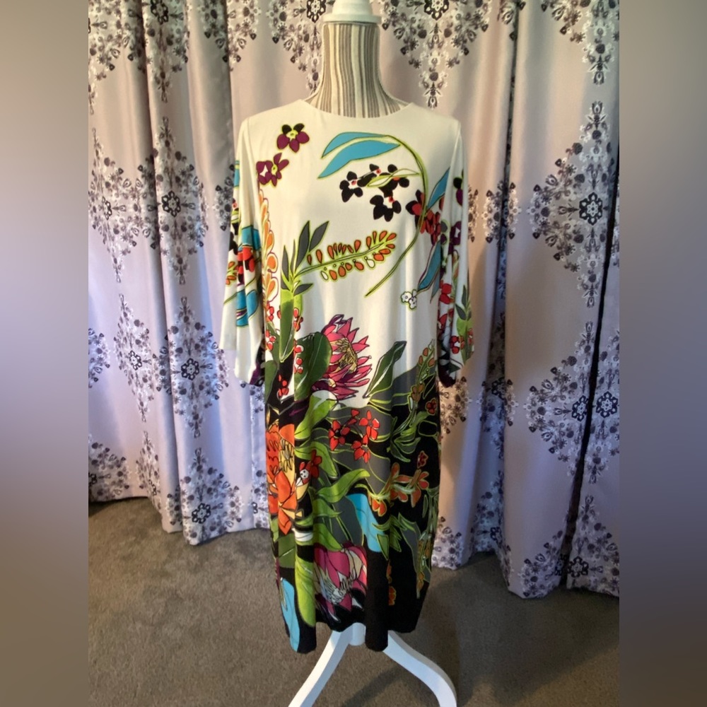 Chico’s size 2.  Lined dress, kimono sleeve, worn once.